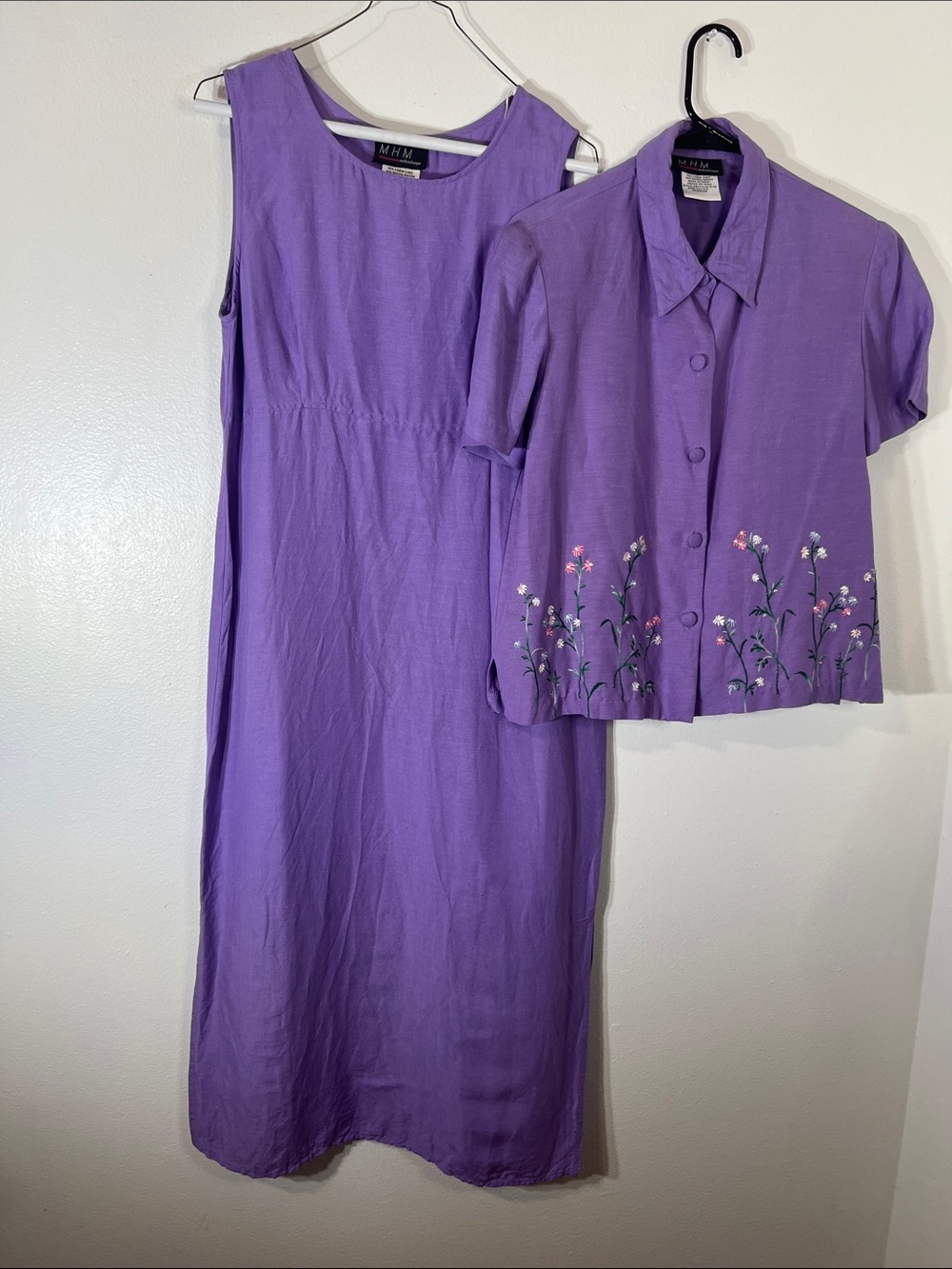Lavender women’s Dress with Embroidered Jacket 55% Linen